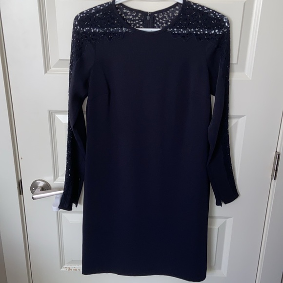 REISS ⚜️ Caryn Navy Blue Lace Sleeve Dress - Picture 6 of 12